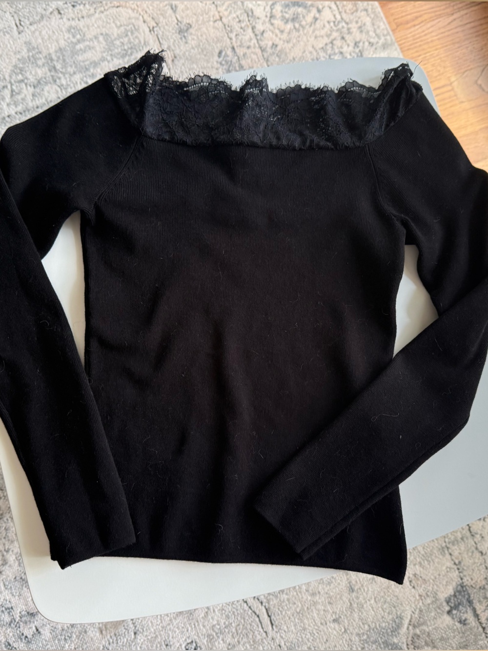 H&M Black Off-the-Shoulder Lace-Trim Sweater Size Small NWOT